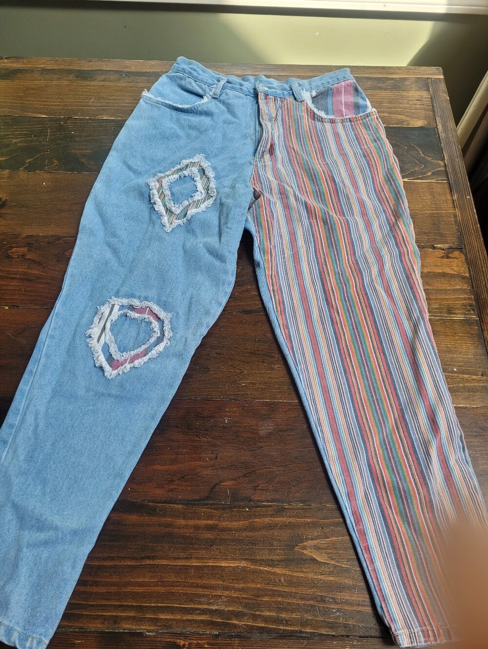 Patchwork Distressed Jeans Zanadi Striped Multicolor Denim 90s Y2k Boho Grunge